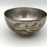 Antique ISLAMIC BOWL in tinned BRASS with engraved decoration and colored patterns