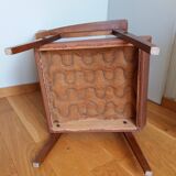 Scandinavian brown skai and wood armchair