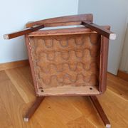 Scandinavian brown skai and wood armchair