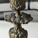 Pair of Antique Flambeaux Candlesticks/Baroque Style, Rocaille. In gilded bronze. 19th century