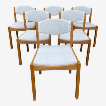 Six vintage 70s Baumann style chairs white buckle fabric