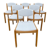 Six chaises vintage années 70 style Baumann tissu bouclette blanc