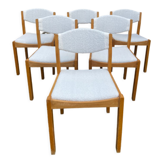 Six vintage 70s Baumann style chairs white buckle fabric