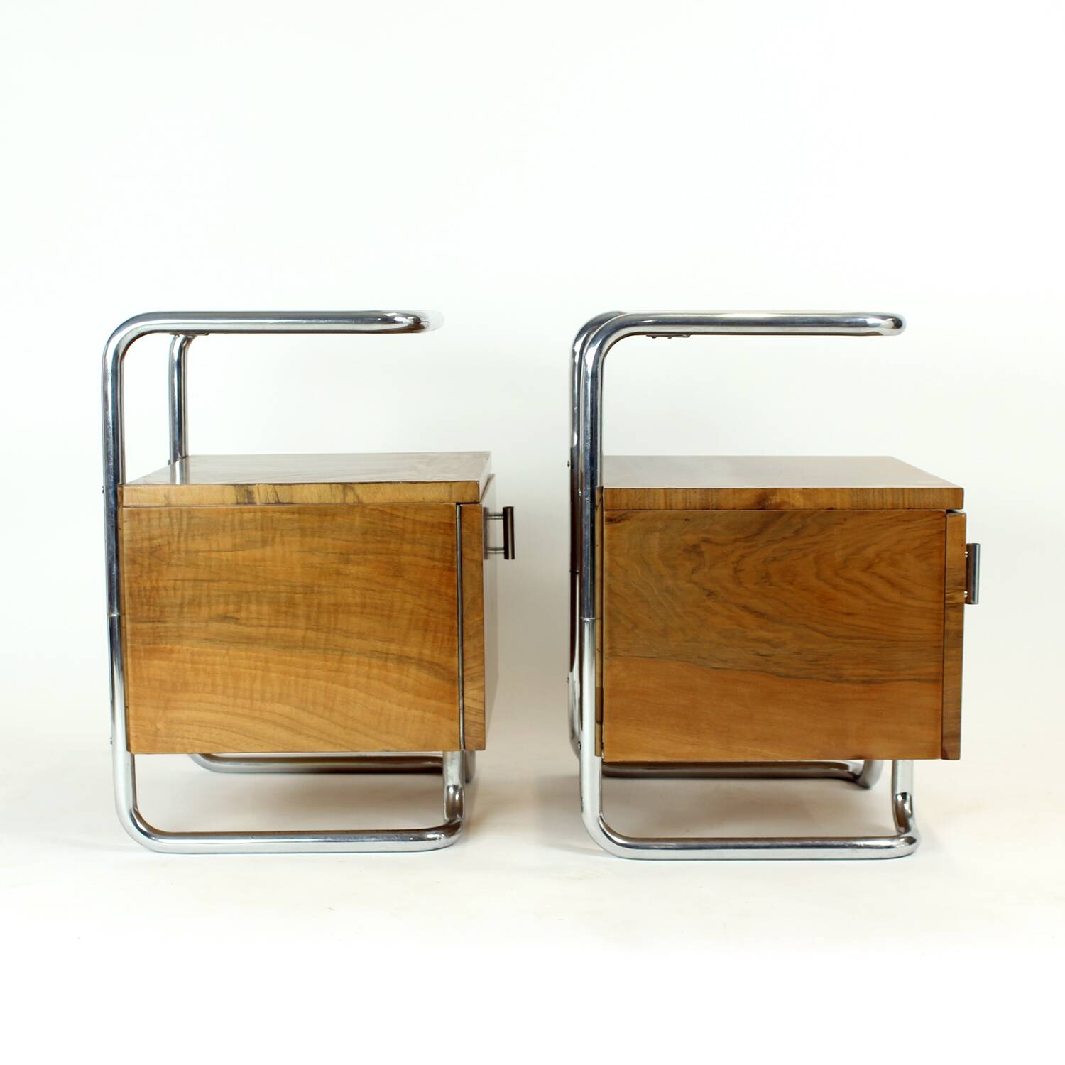 Set Of 2 Bedside Tables In Chrome & Walnut, Vichr & Spol, Czechoslovakia 19