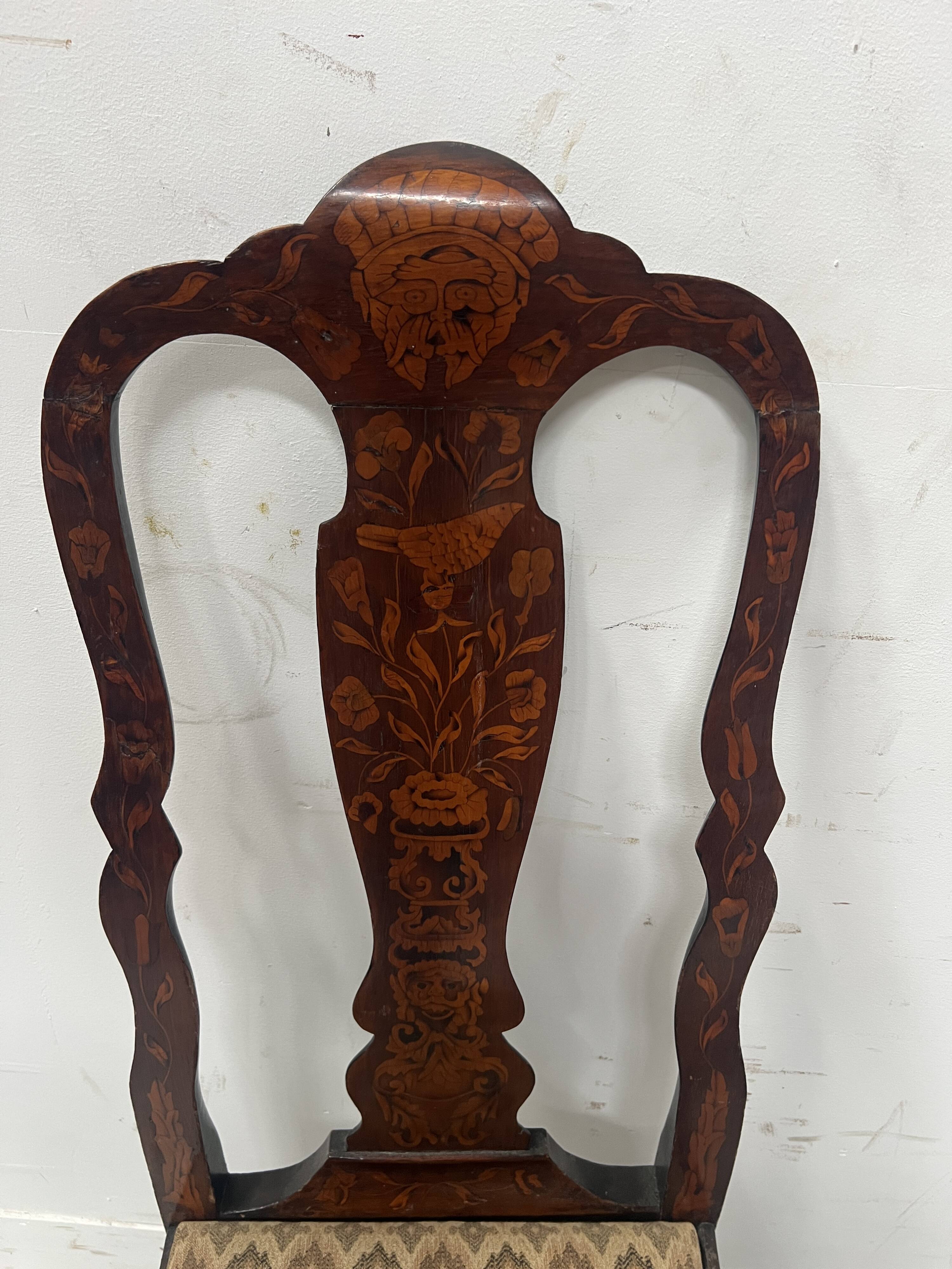 Set of eight Dutch marquetry chairs from the 19th century.