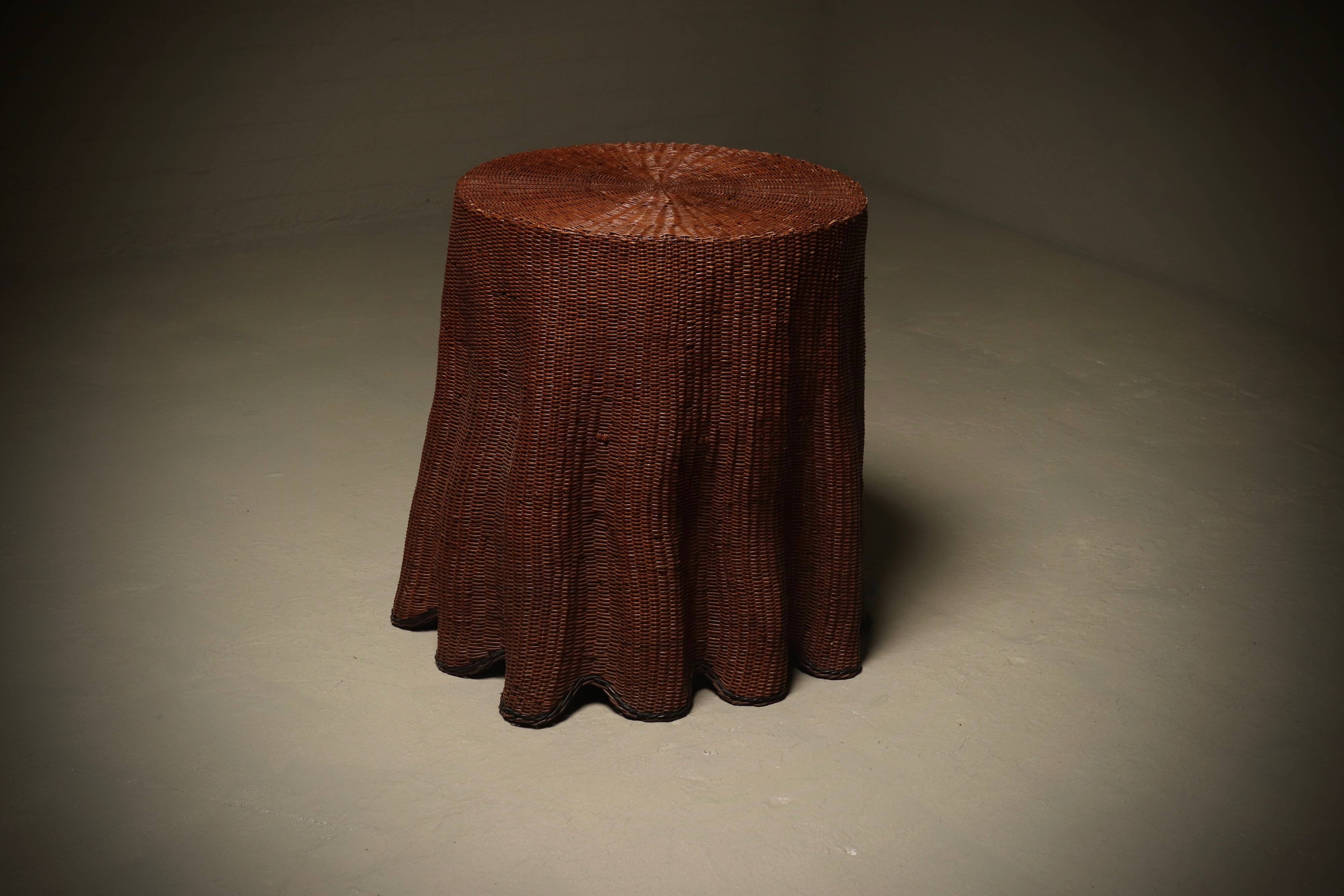 Wicker Ghost Drapery Side Table or Stand 1970s