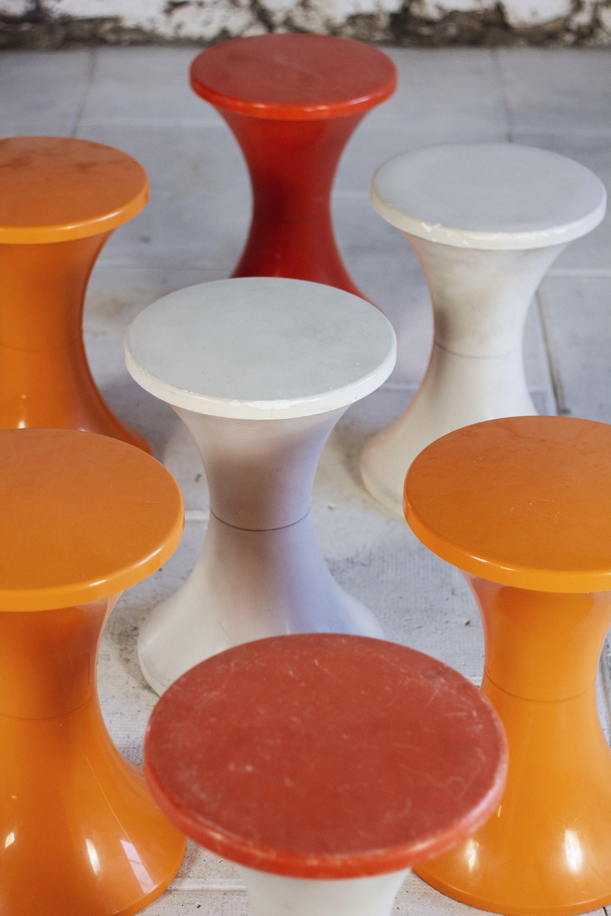 White and dark orange Tam Tam stool by Henry Massonnet for Stamp, 1970.