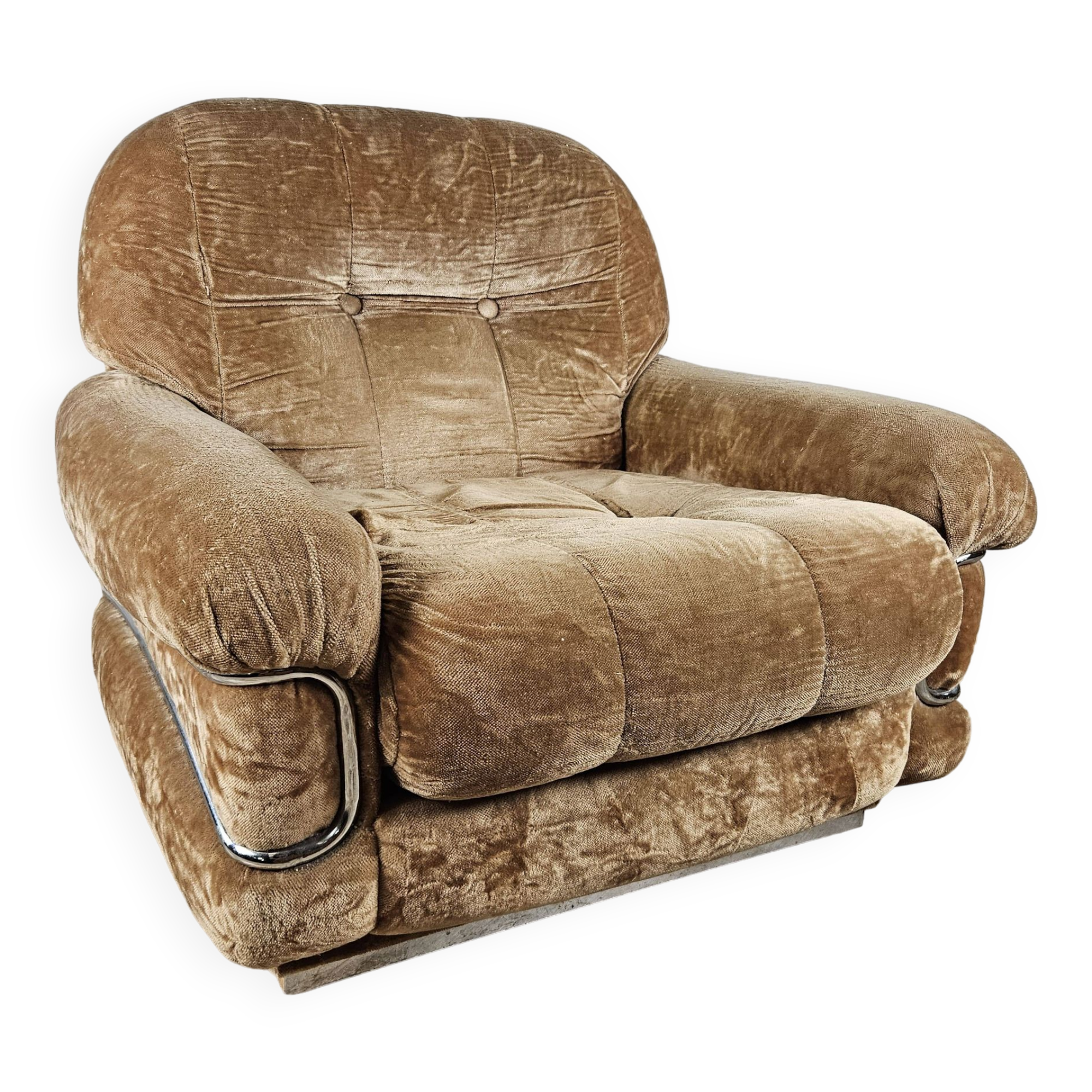 Fauteuil années 70 en tissu et acier