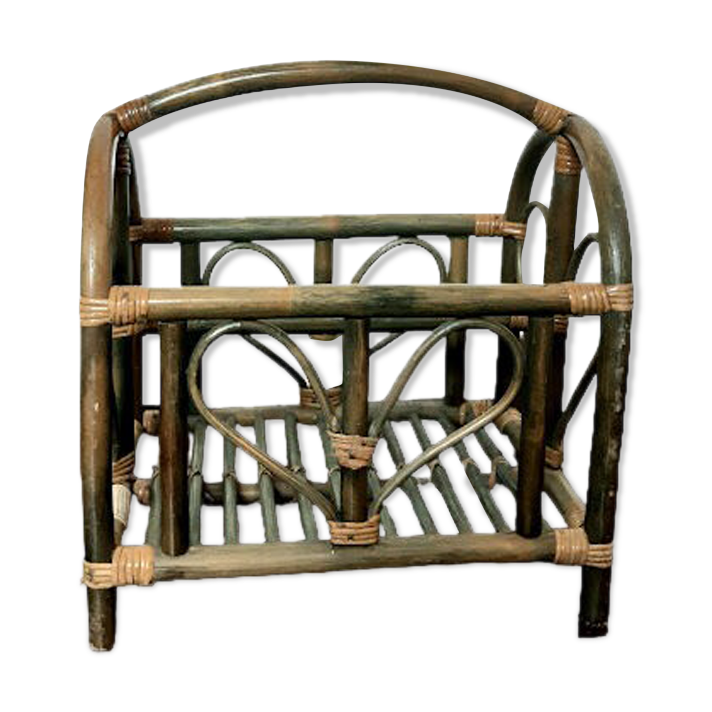 Indonesian magazine holders made of bamboo and vintage green rattan