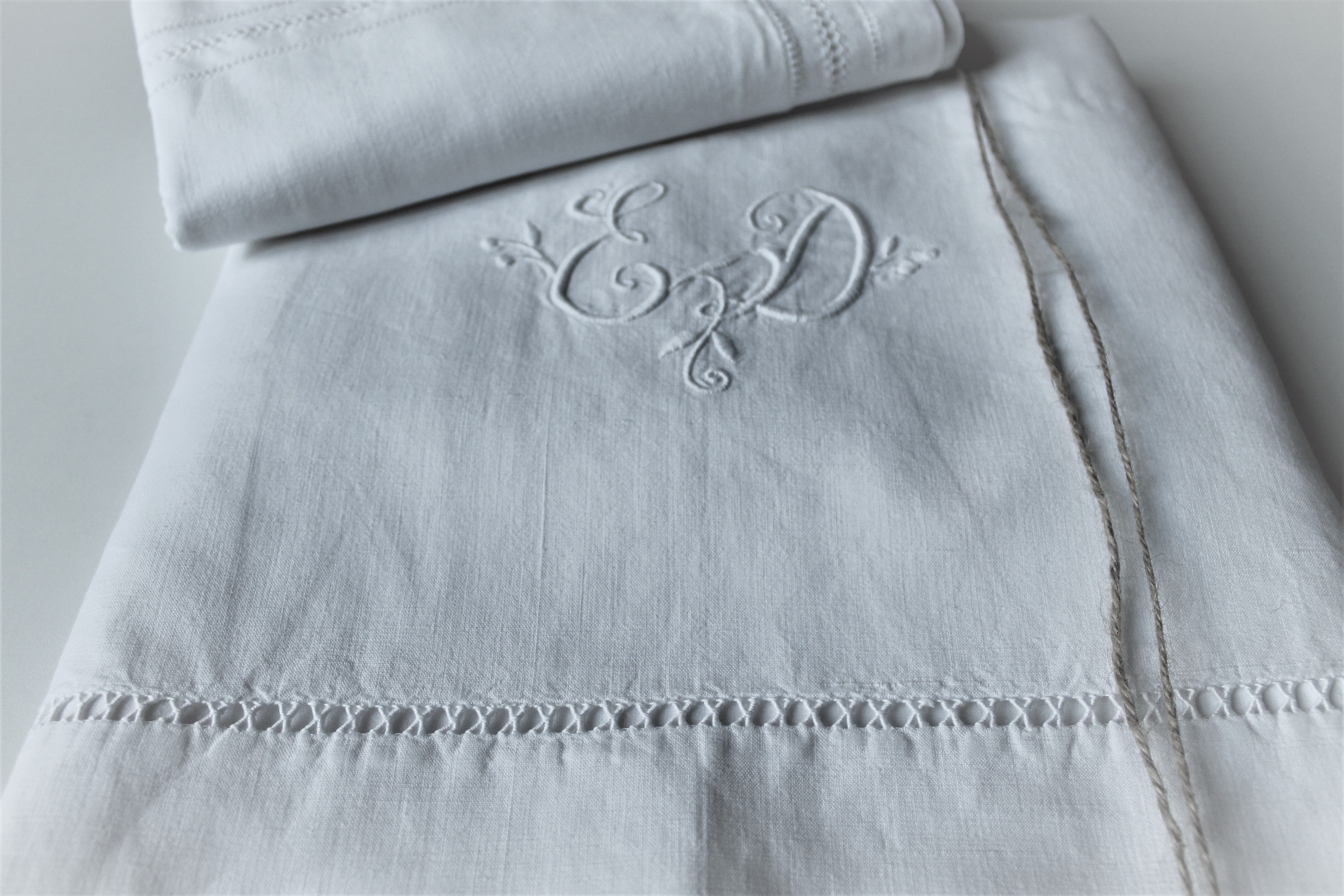 SHEET & PILLOW CASE PILLOW OLD LINEN EMBROIDER HAND