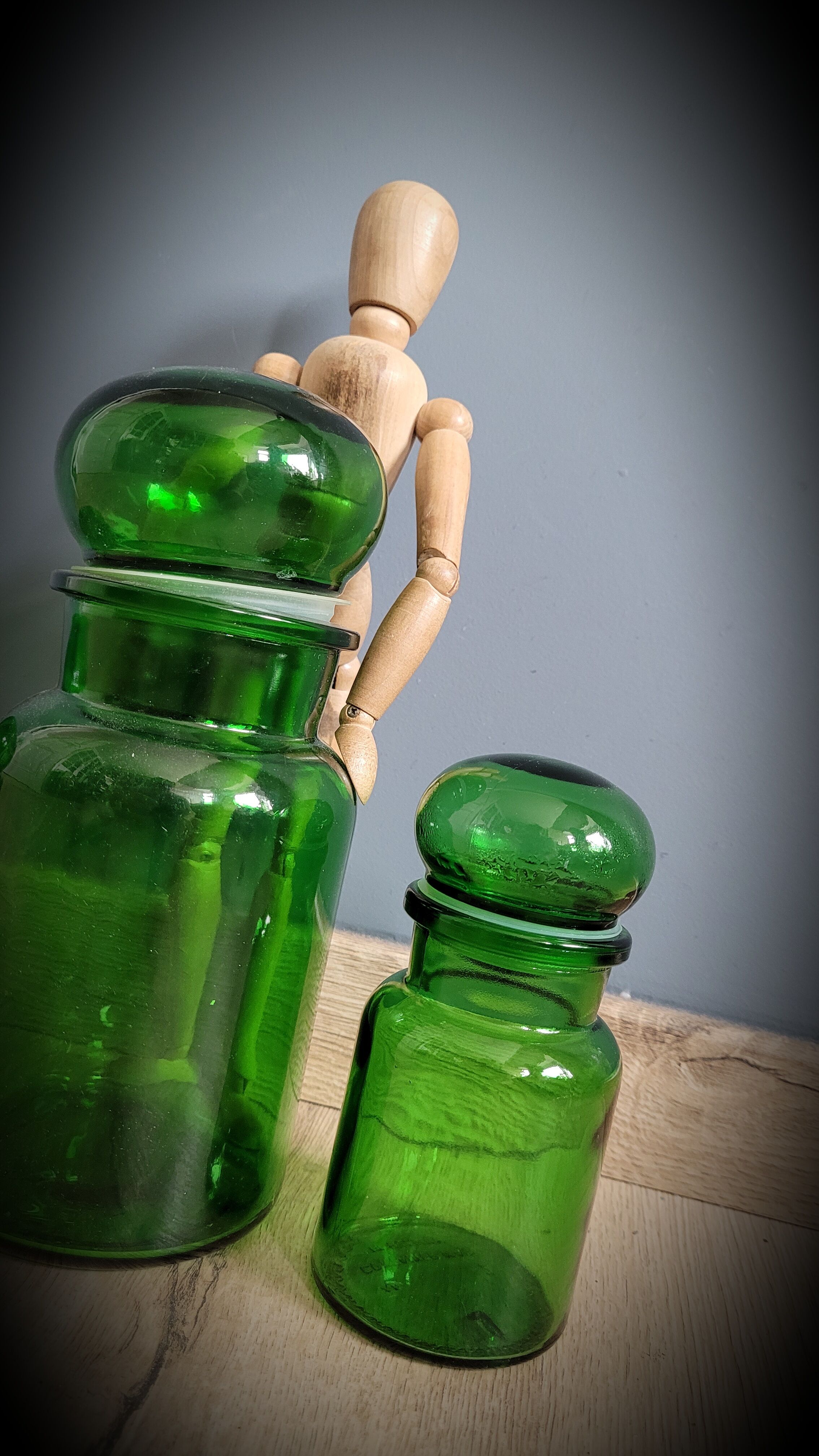 Trio green apothecary vials