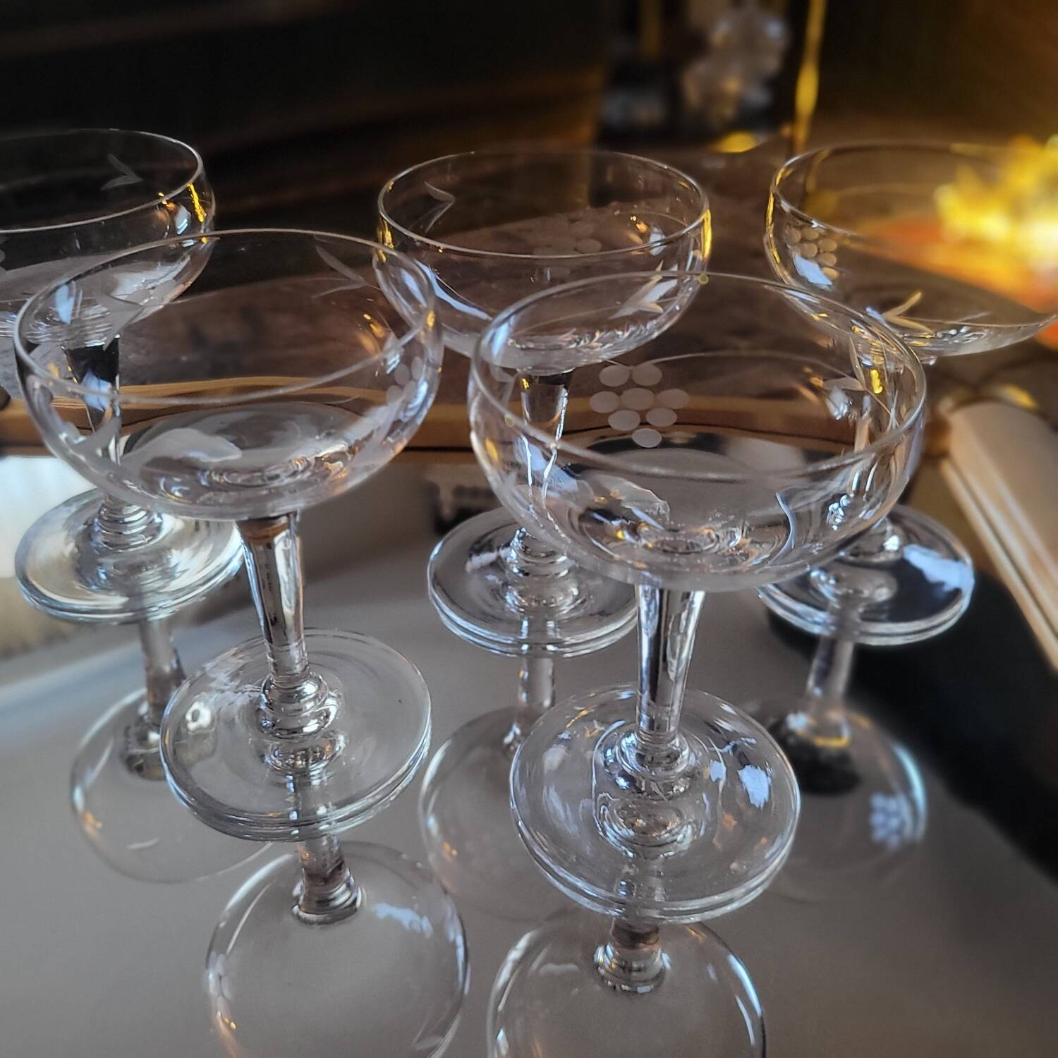 5 finely cut champagne coupes (1950s–1960s)