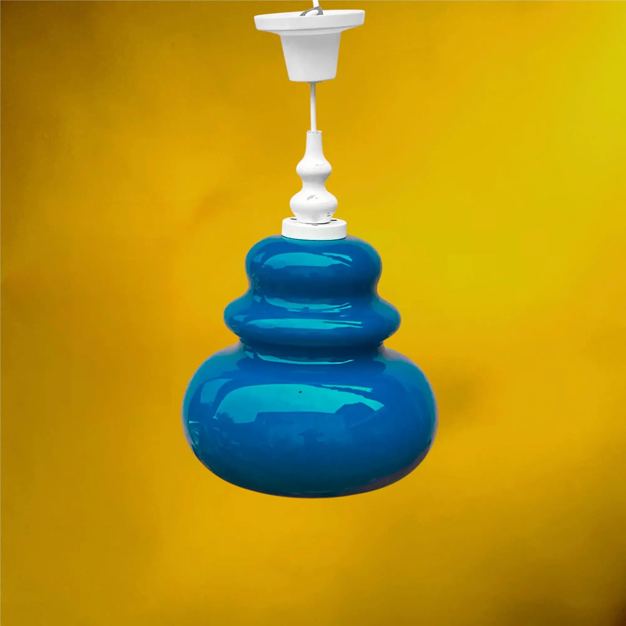 Turquoise glass and painted white wood pendant – 1970s
