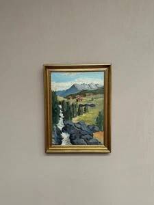 Oil on Canvas “Huts in the Mountains” by Weidofolk, Vintage & Framed