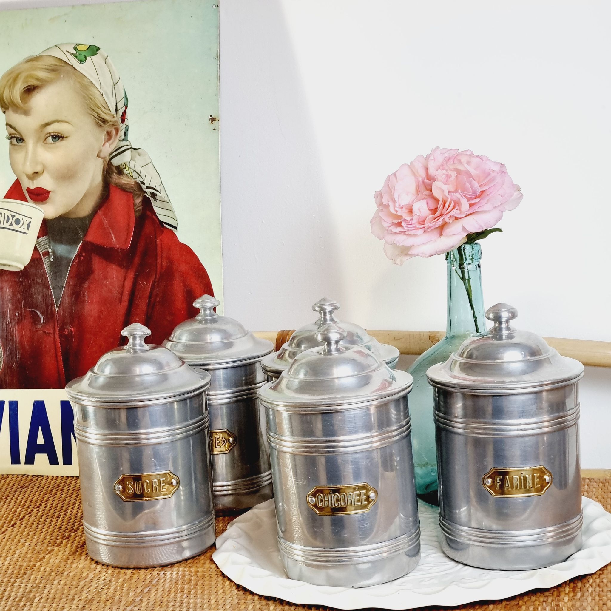Set of 5 aluminum spice jar Tournus France