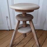 Ancien tabouret d'architecte reglable en bois massif