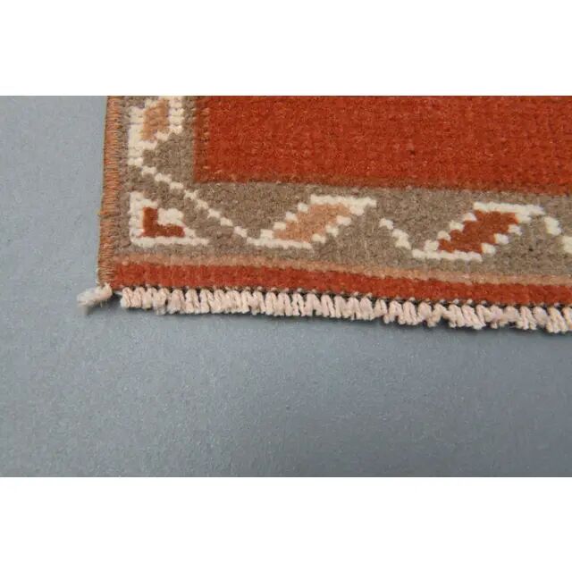 1970's Vintage Turkish Milas Handmade Wool Cotton Orange Area Rug 88x136