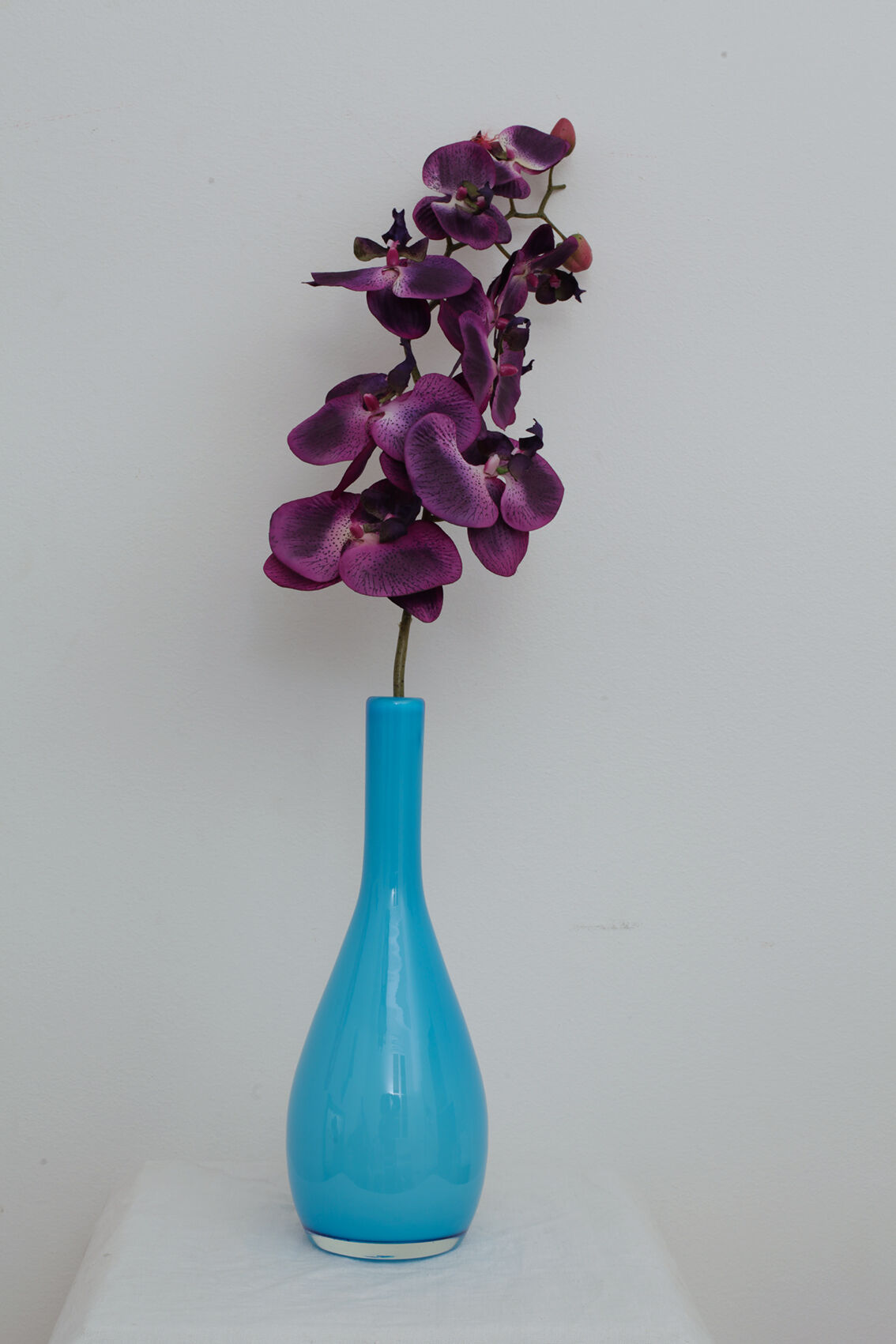 Vase soliflore bleu avec intérieur verre blanc