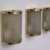 Rare Set of Four Valentino Brass and Etched Glass Wall Sconces, Italy 1980s