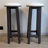 Set of 6 wooden bar stools — bistro style & distressed wood