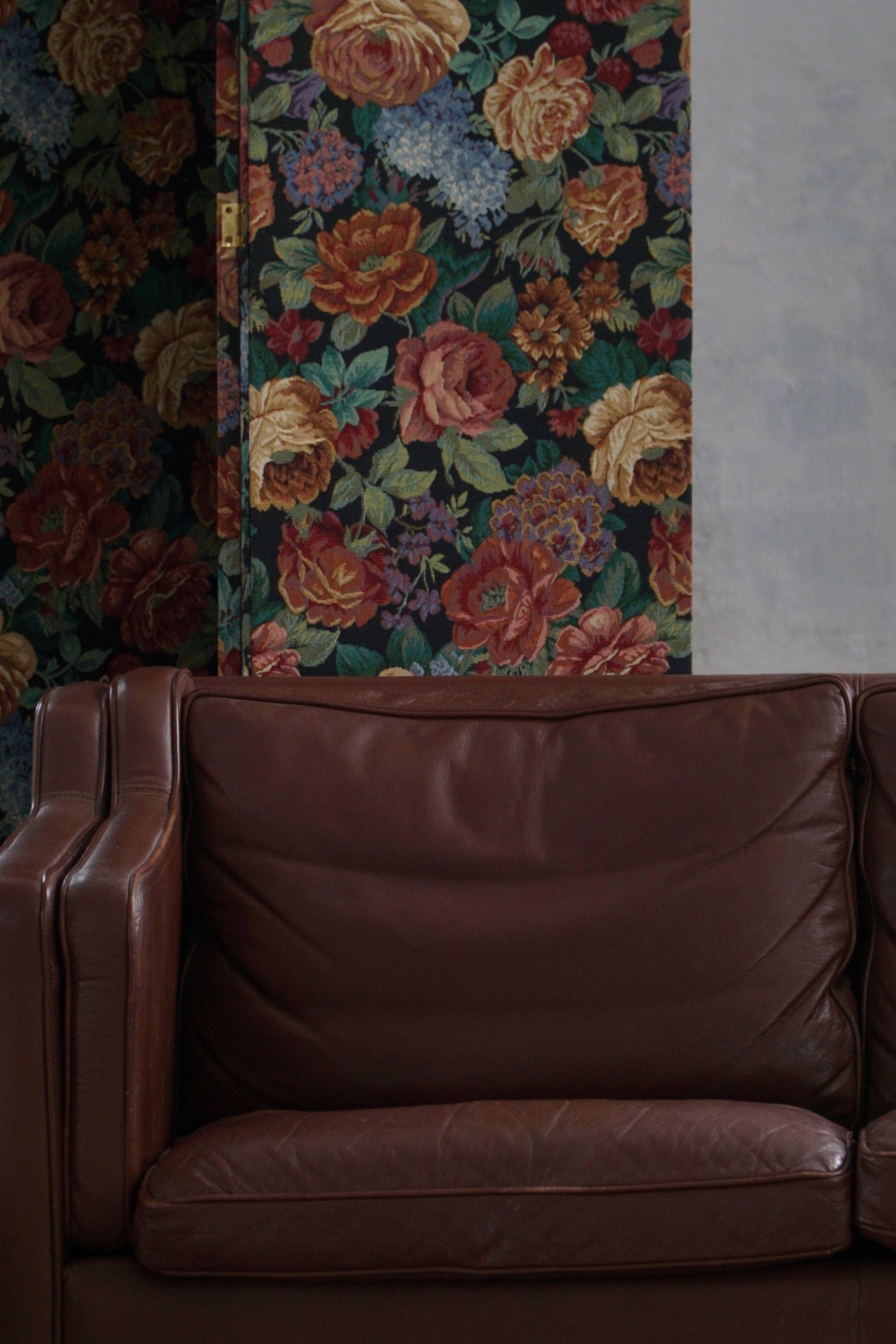 Stouby Møbelfabrik, two-seater sofa in mid-century style in brown leather, 1970s.