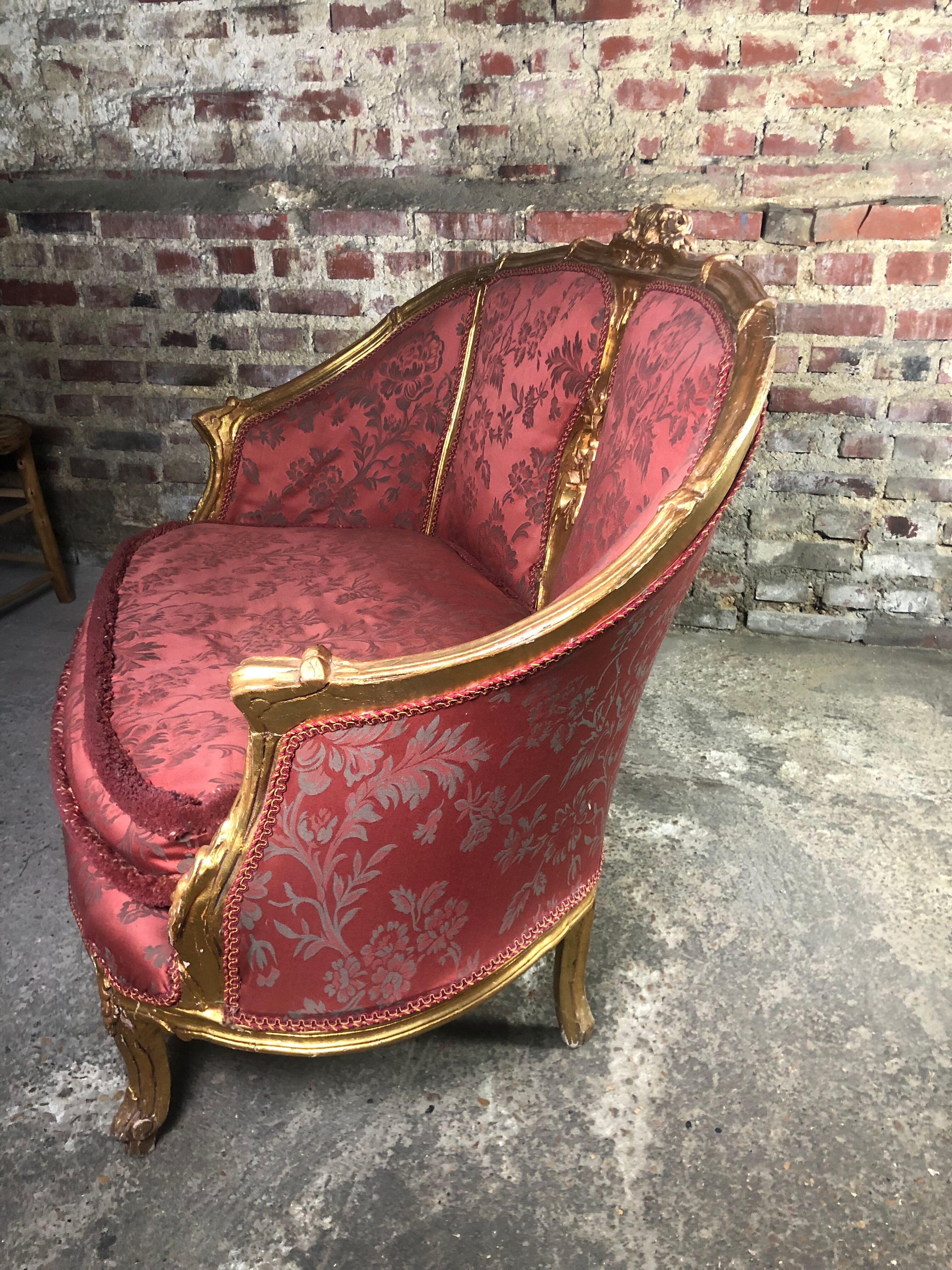 Bench louis XV style in gilded wood carved and upholstered