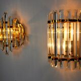 Duo of venini wall lamps, Murano, cut glass, Italy, 1970