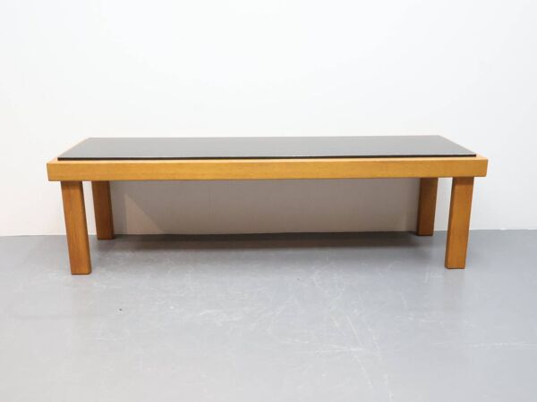 Table d'appoint vintage en chêne avec plateau en granit fait à la main.