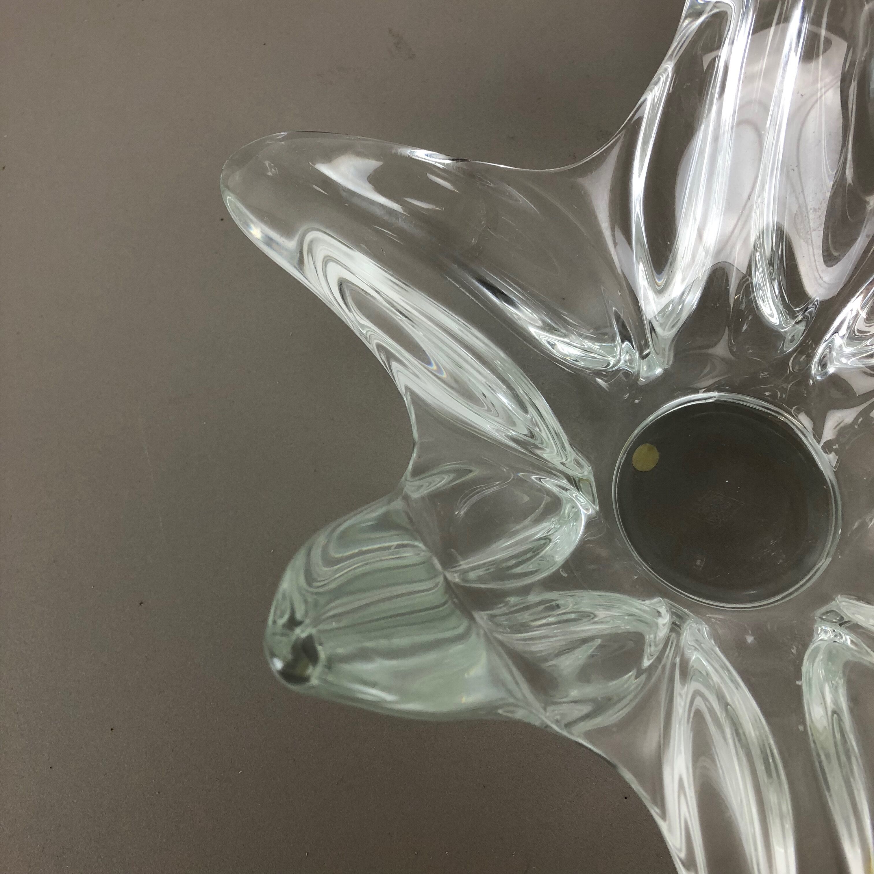 Large French Floral Crystal Glass Shell Bowl by Art Vannes, France, 1970s