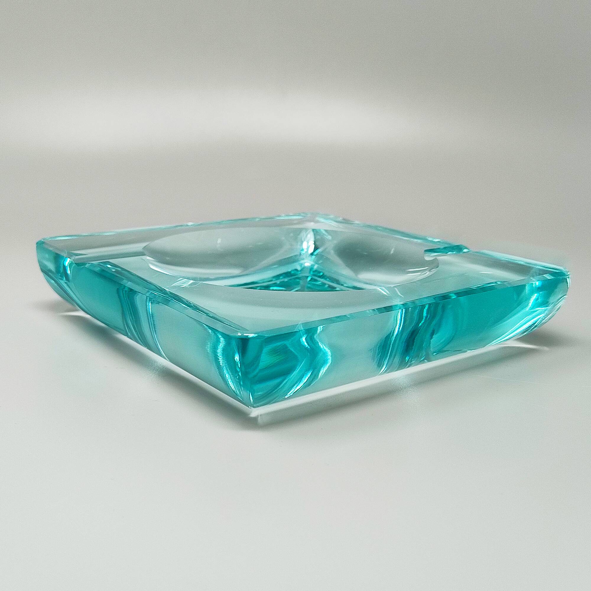 1970s mid-century aquamarine ashtray by Fontana Arte. Made in Italy