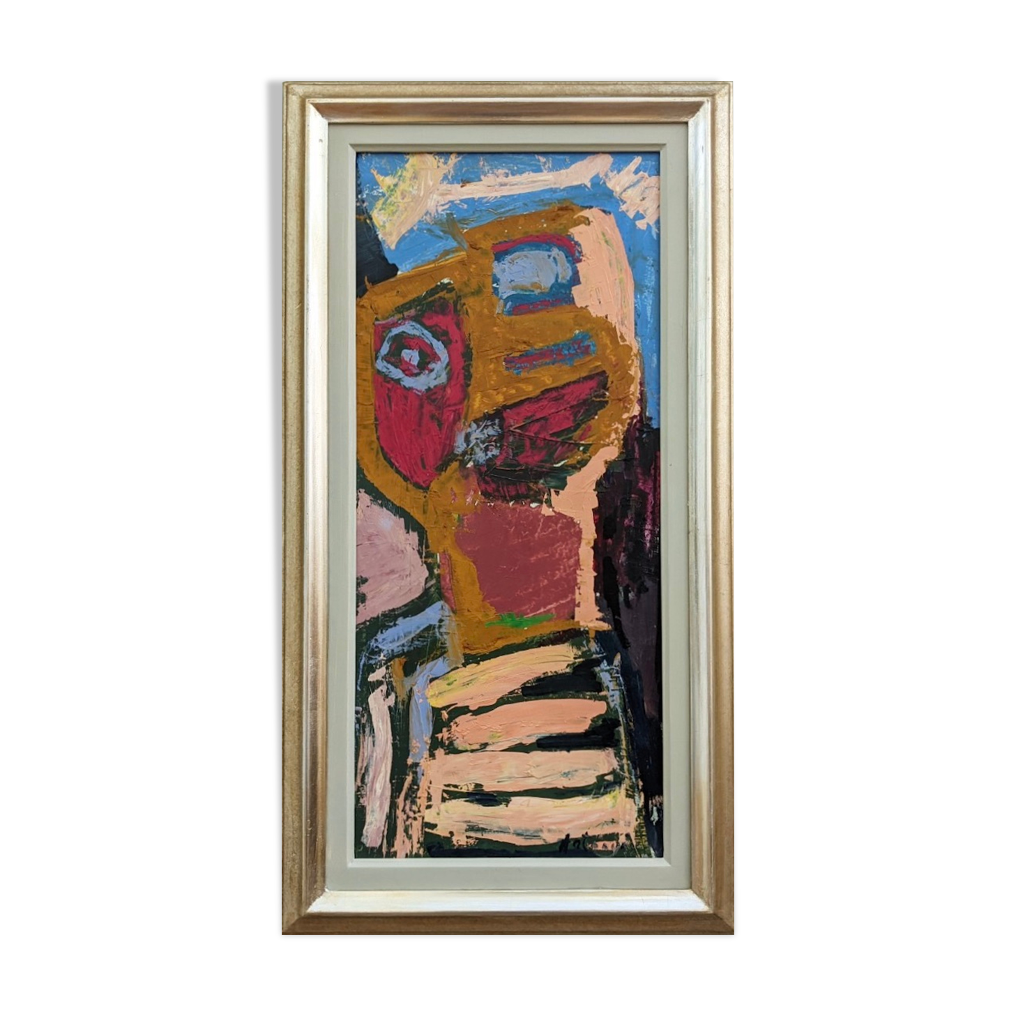 Mid-century modern "perception" swedish vintage abstract portrait oil painting framed