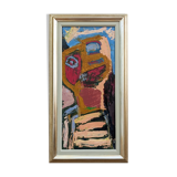 Mid-century modern "perception" swedish vintage abstract portrait oil painting framed