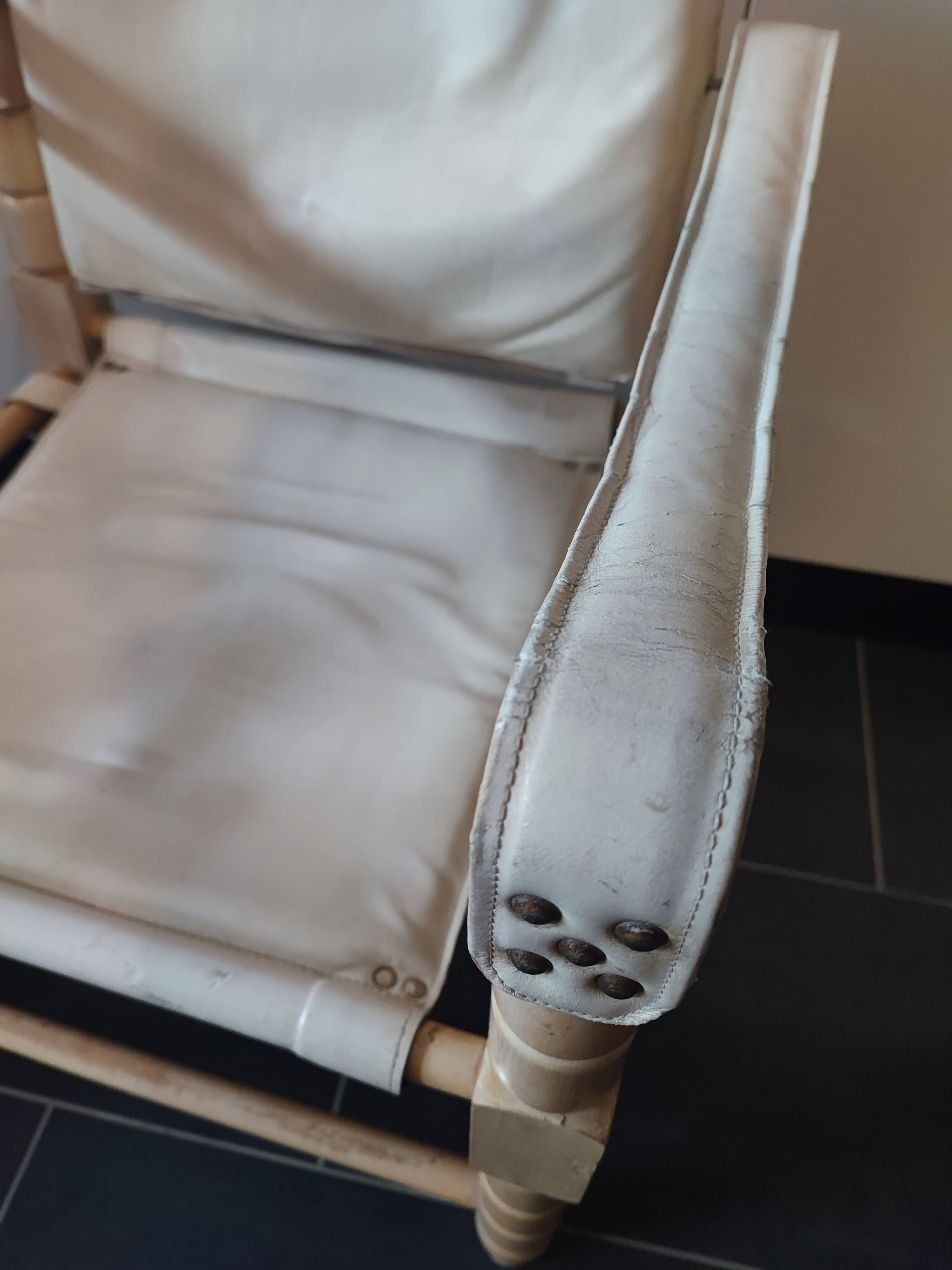 White leather safari armchair