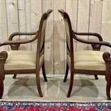 Pair of Restoration armchairs in mahogany from the end of the 19th century (fabric defects)
