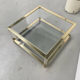 Table basse lucite, laiton et verre années 70