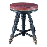 Tabouret de piano en cuir capitonnée et bois noirci