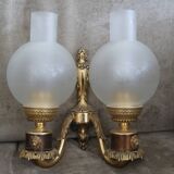 Paire vintage 1960 français laiton métal tête de lion appliques murales globe en verre