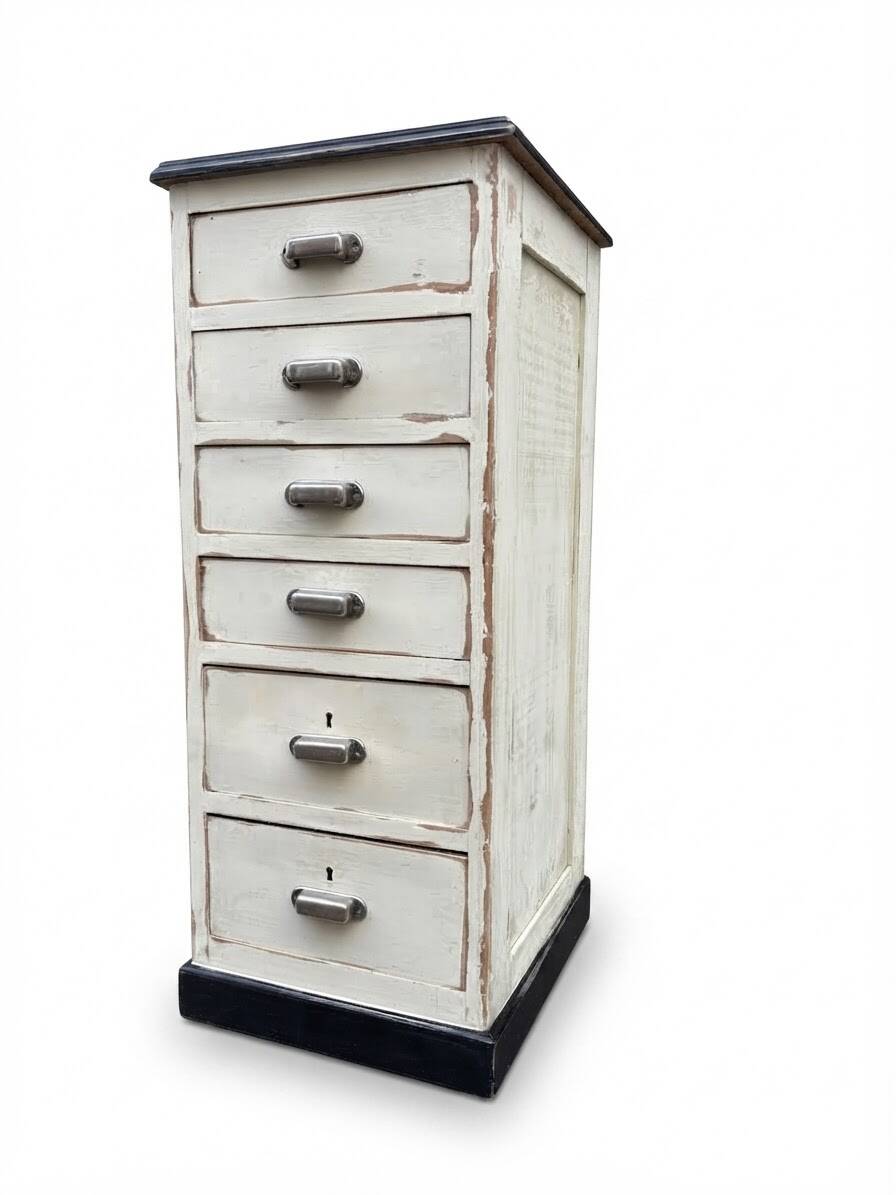 Meuble tiroirs chiffonnier industriel sapin 1950