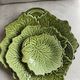 Lot of 3 flat Provencal earthenware Poet-Laval green leaves