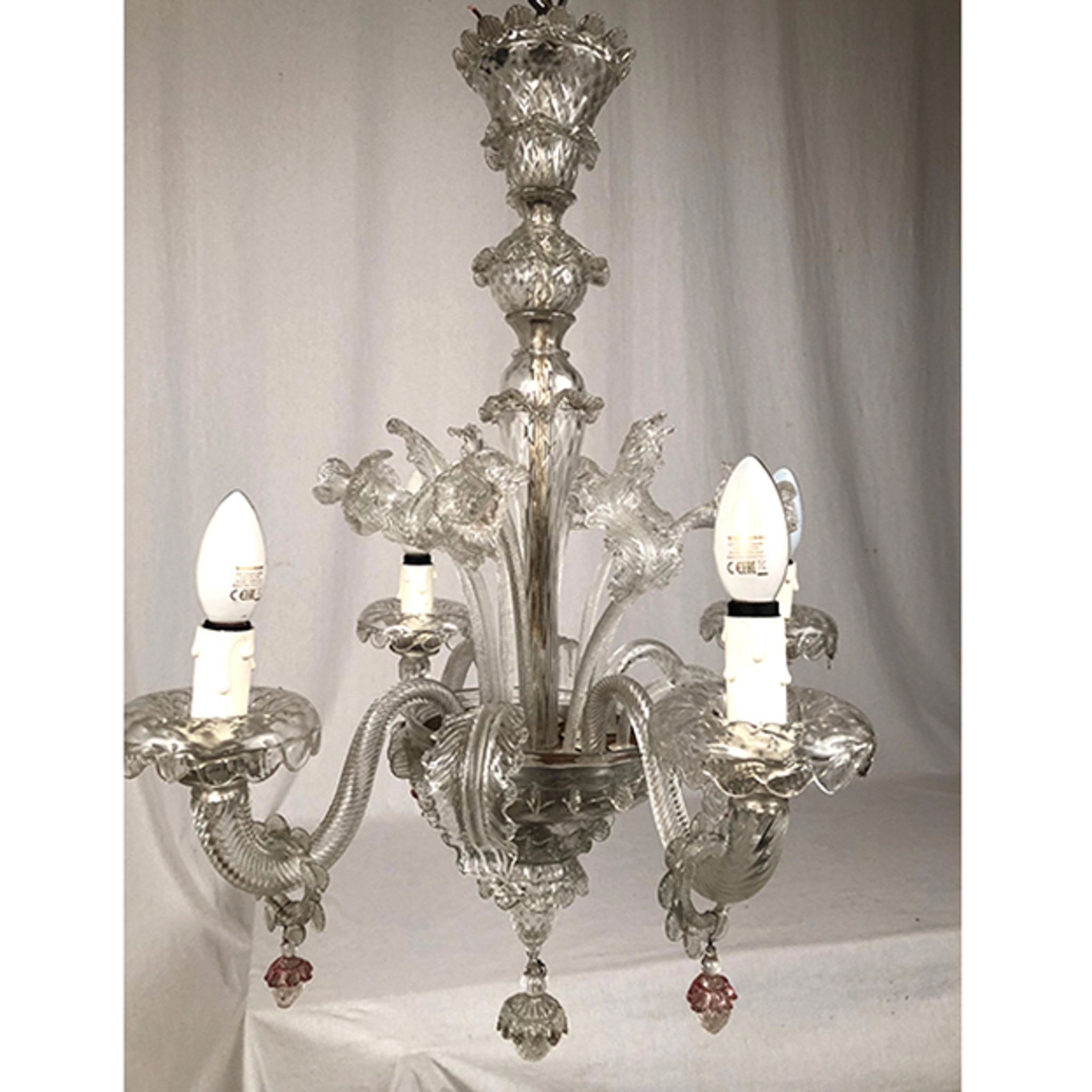 Murano glass chandelier with four light arms, late 19th century.