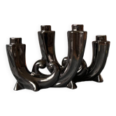 2 black ceramic candle holders