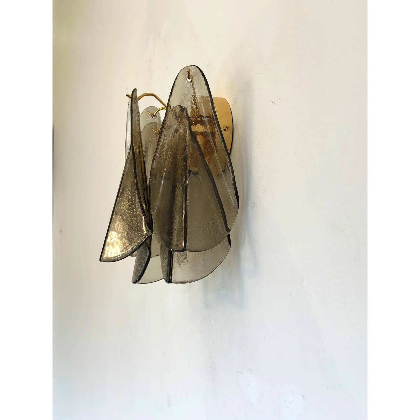 Modern Art Glass “Rondini” Wall Sconces in Smoked Fumè Murano Style