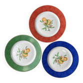 Haviland Limoges France lot 3 assiettes « Fruits d’Été » bord rouge bl