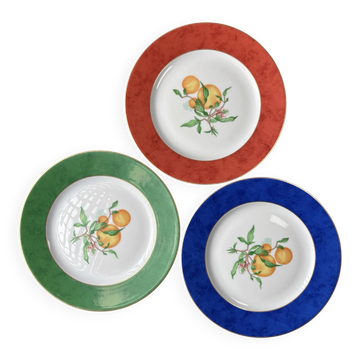 Haviland Limoges France lot of 3 plates "Summer Fruits" red border bl