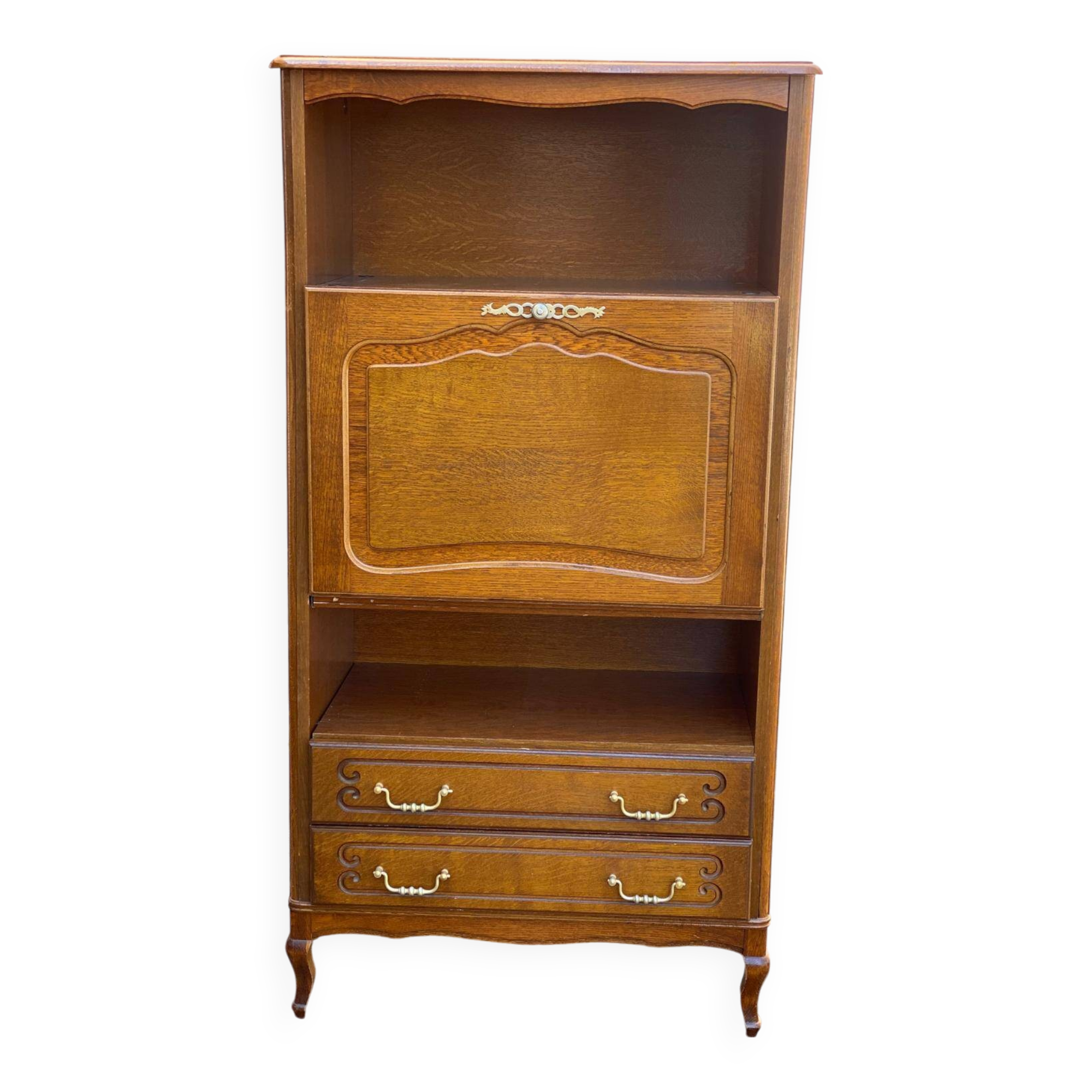 Louis XV Art Nouveau secretary, solid wood, medium satin oak