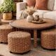 Coffee table and 4 stools in the style of Audoux & Minet.
