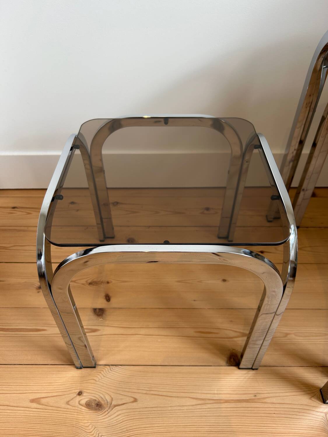 Set of 3 Roche Bobois nesting tables in smoked glass