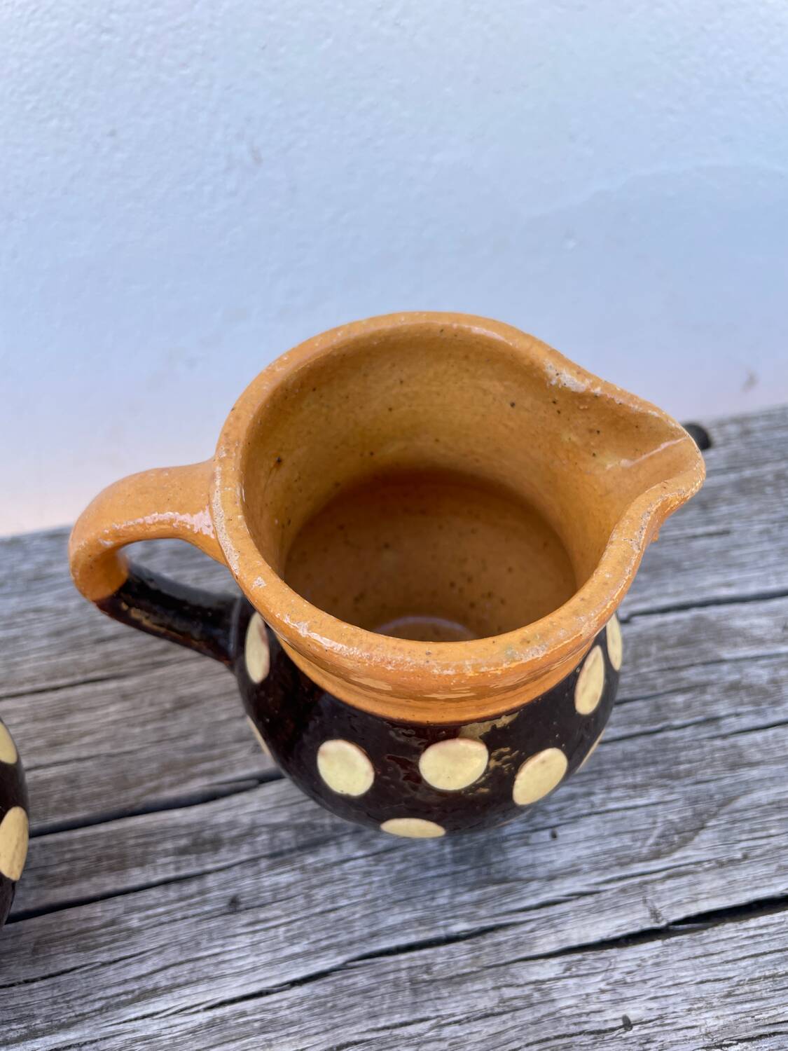 Duo of small Italian polka dot jars