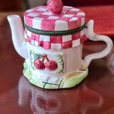 Cherry pattern slip teapot