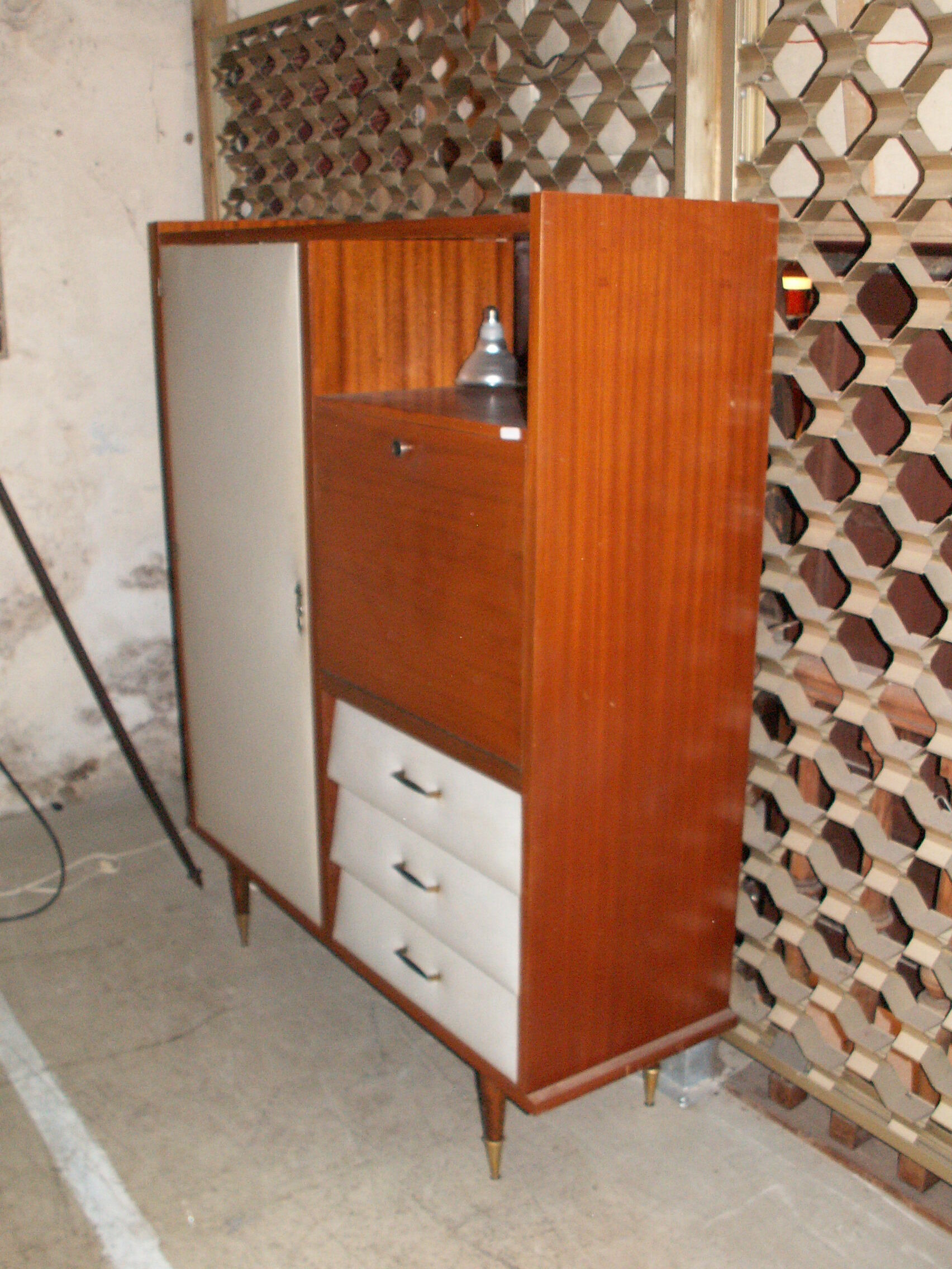 Furniture wood and leatherette vintage wardrobe-chest of drawers-Secretary